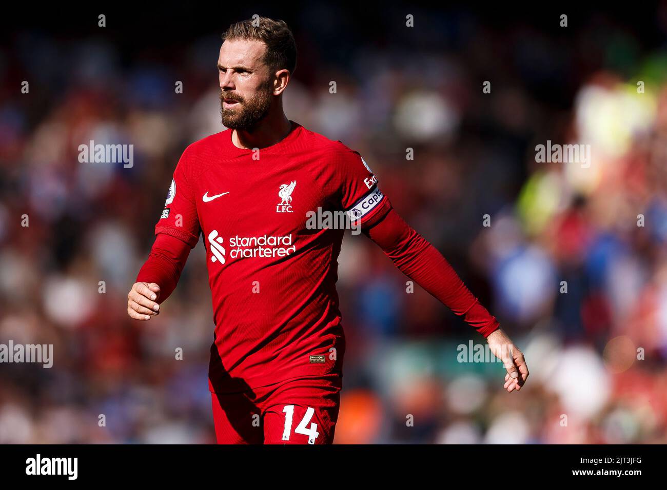 Liverpool, UK. 27th Aug, 2022. Jordan Henderson of Liverpool during the Premier League match between Liverpool and Bournemouth at Anfield on August 27th 2022 in Liverpool, England. (Photo by Daniel Chesterton/phcimages.com) Credit: PHC Images/Alamy Live News Stock Photo