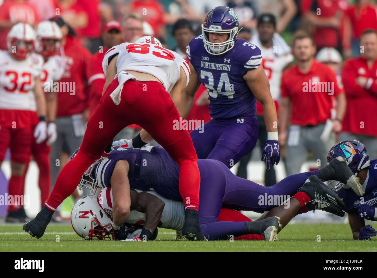 Dublin, Ireland. 28th Aug, 2022. Tamon Lynum of Nebraska with the ball during the Aer Lingus College Football Classic between the Northwestern Wildcats and the Nebraska Huskers at Aviva Stadium in Dublin, Republic of Ireland on August 27, 2022 (Photo by Andrew SURMA/ Credit: Sipa USA/Alamy Live News Stock Photo