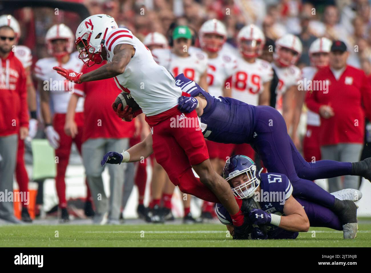 Dublin, Ireland. 28th Aug, 2022. Tamon Lynum of Nebraska with the ball during the Aer Lingus College Football Classic between the Northwestern Wildcats and the Nebraska Huskers at Aviva Stadium in Dublin, Republic of Ireland on August 27, 2022 (Photo by Andrew SURMA/ Credit: Sipa USA/Alamy Live News Stock Photo