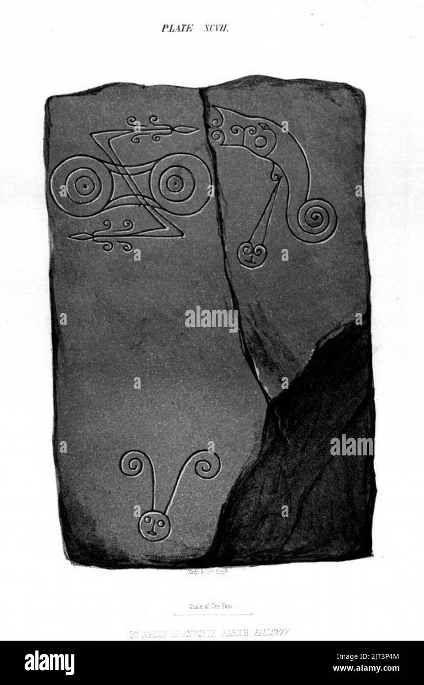 Trustys Hill Pictish Stone - Stuart 1856. Stock Photo