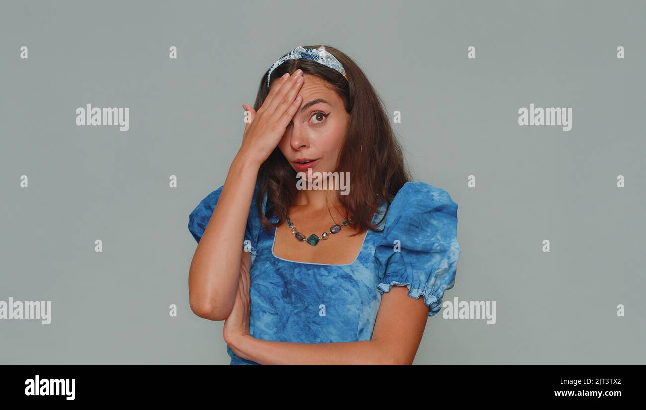Pretty Disappointed Face palm. Shame on you. Upset pretty young woman making face palm ...