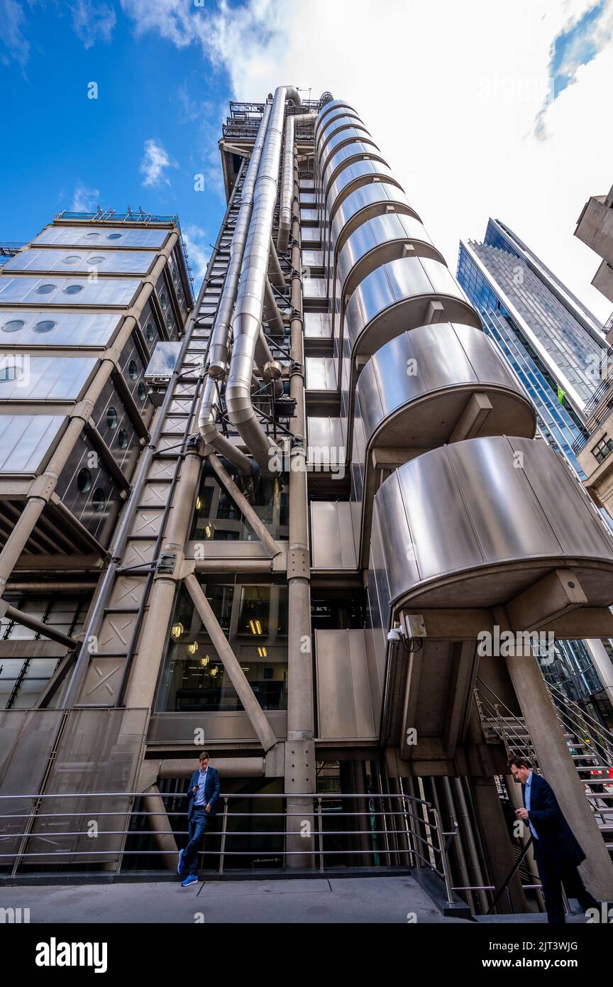 London, England - August 25, 2022: The Lloyds of London building also known as 52 Lime street in the City of London in London Stock Photo