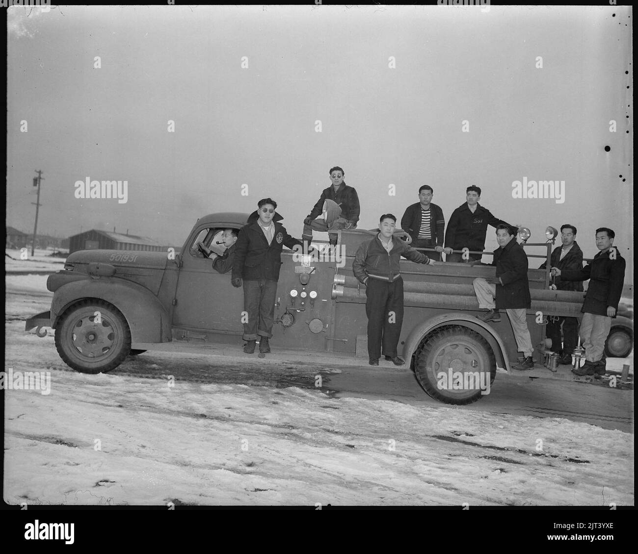 Tule Lake Relocation Center, Newell, California. A group of firemen