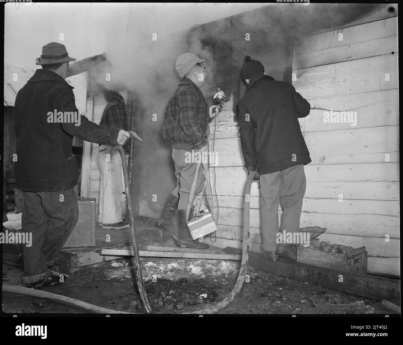 Tule Lake Relocation Center, Newell, California. Quick work, by the evacuee fire department
