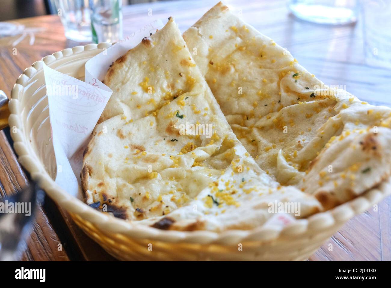 A basket of garlic naan at Chatkazz, a Mumbaistyle street food