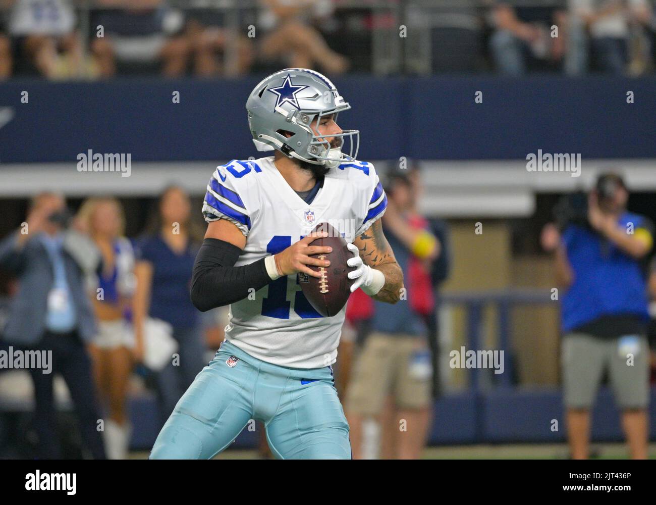 August 26 2022 Dallas Cowboys quarterback Will Grier (15) looks down
