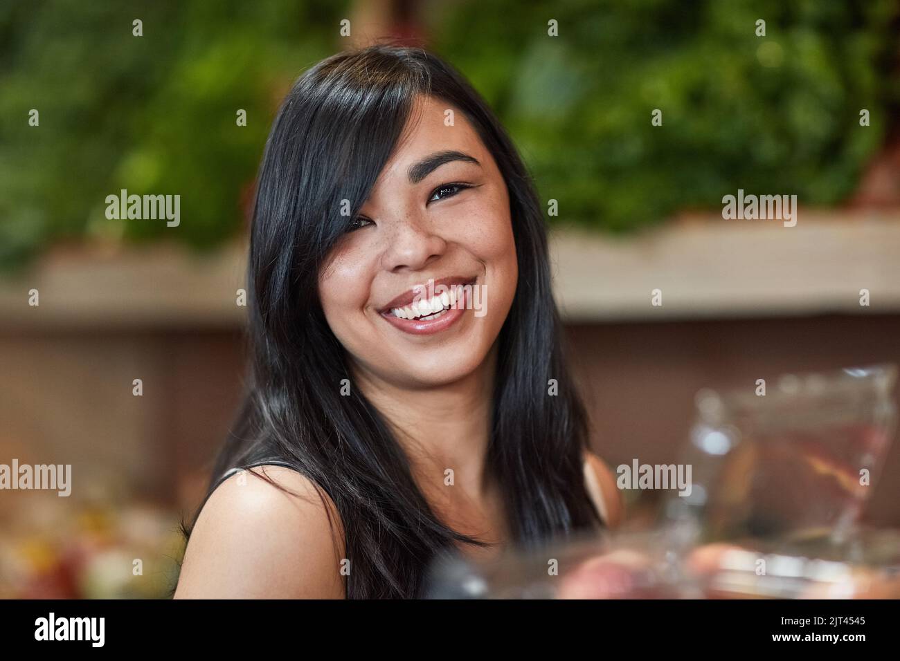 Out for my weekly grocery shop. Portrait of an attractive young woman shopping in a grocery store. Stock Photo