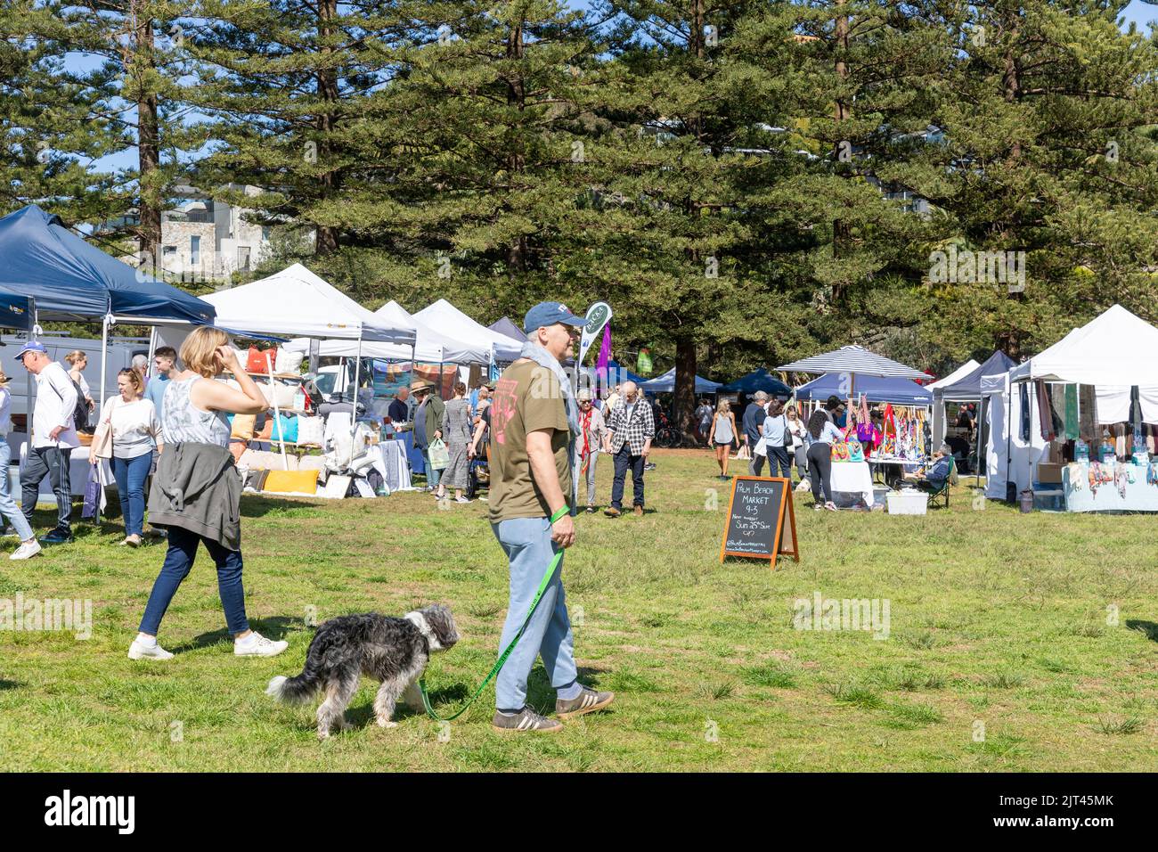 Market stalls and vendors at Palm Beach market day on Sydney northern