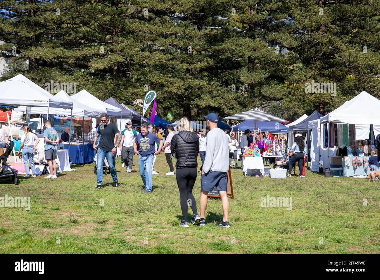 Market stalls and vendors at Palm Beach market day on Sydney northern