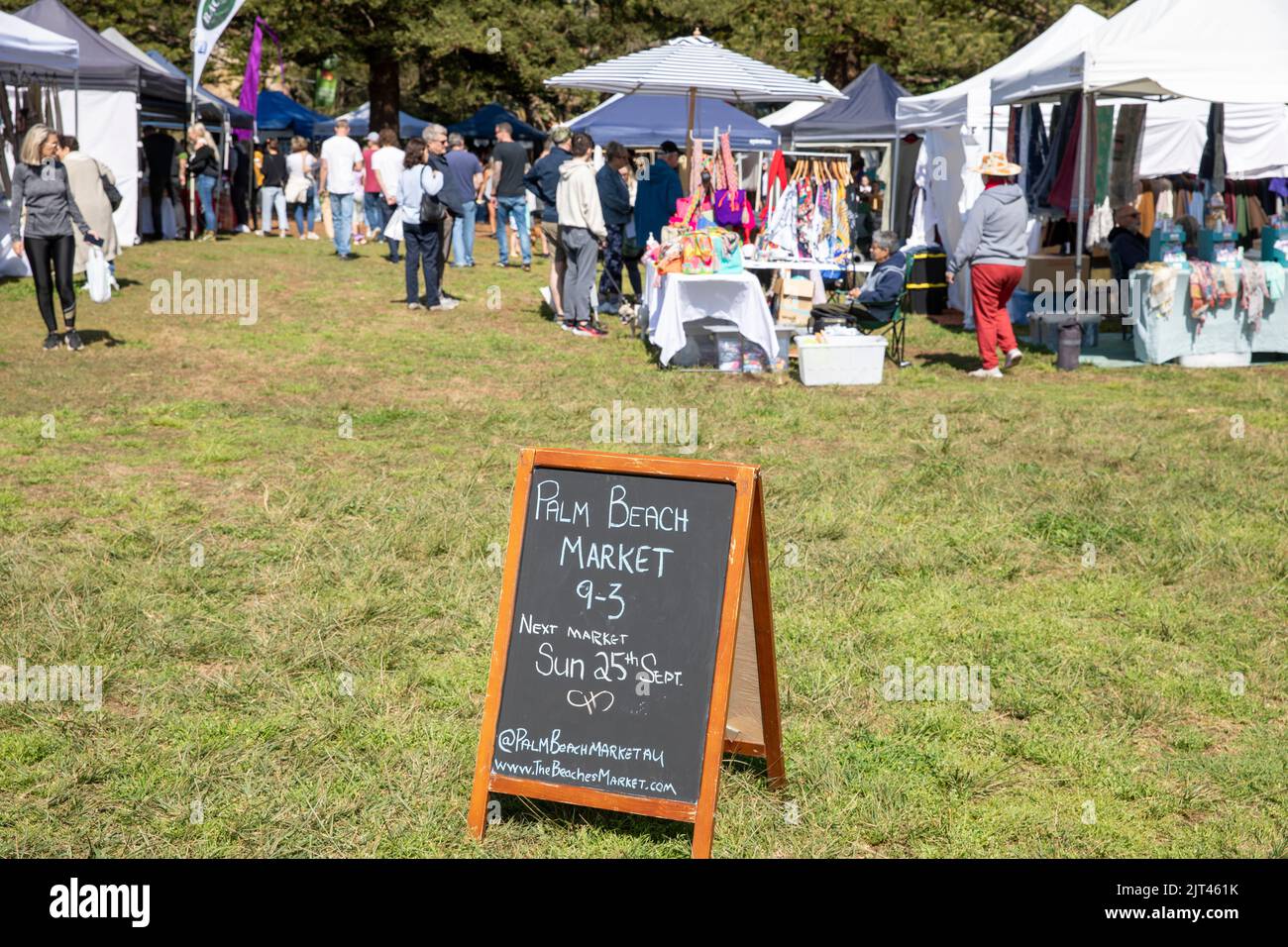 Market stalls and vendors at Palm Beach market day on Sydney northern