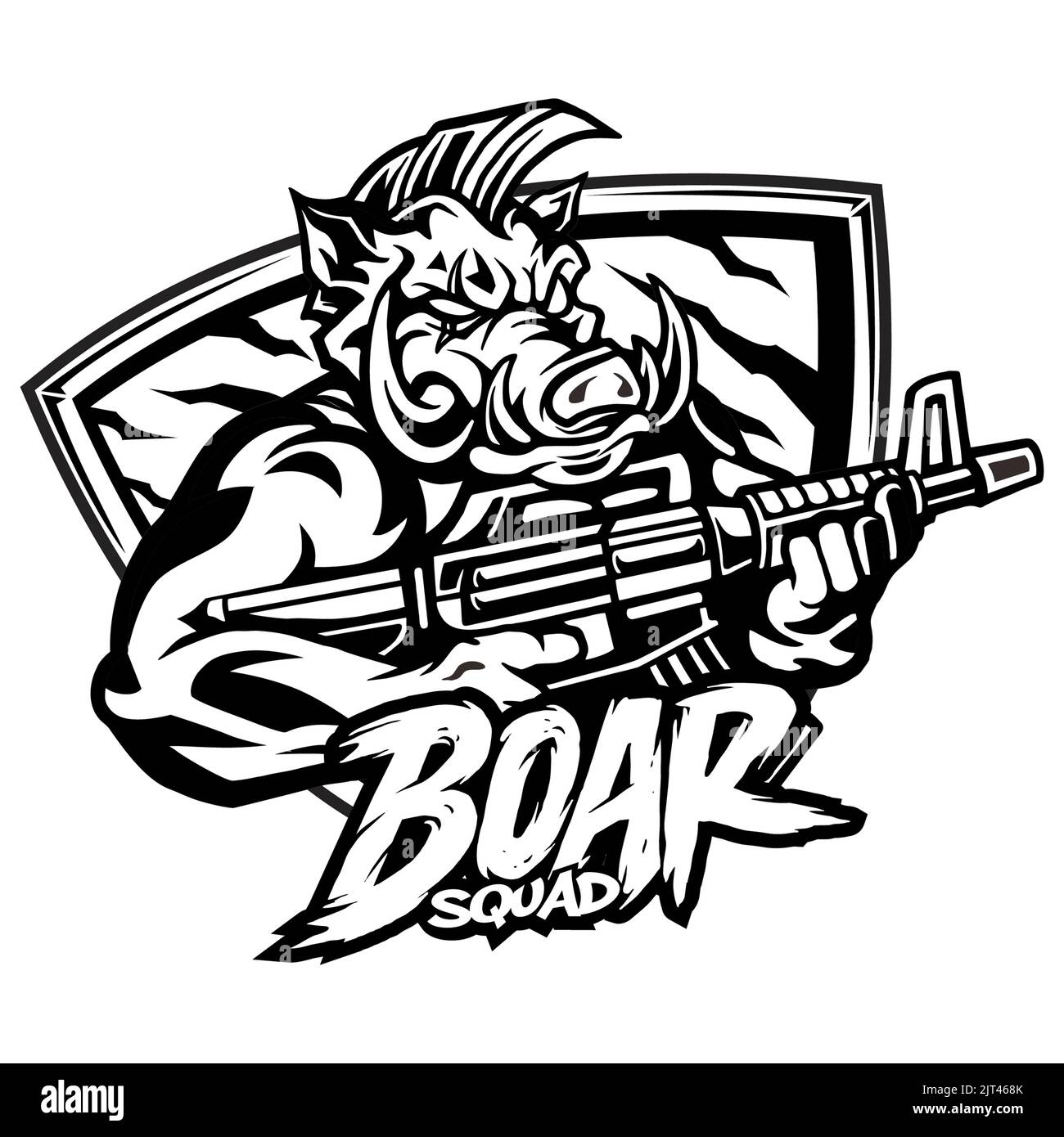 Boar Squad Military Mascot Silhouette Vector illustrations for your work Logo, mascot merchandise t-shirt, stickers and Label designs, poster, greetin Stock Photo