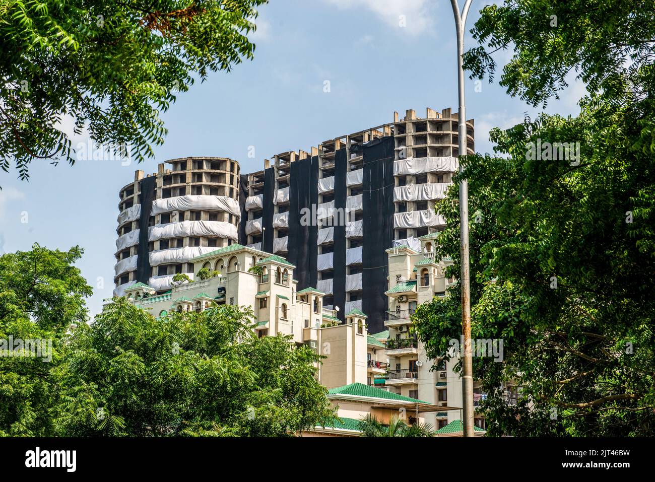 A view of Supertech Twin Tower from west side near residential complex