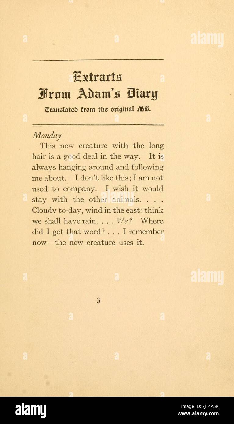 Twain Extracts from Adam's Diary, p. 03 Stock Photo Alamy