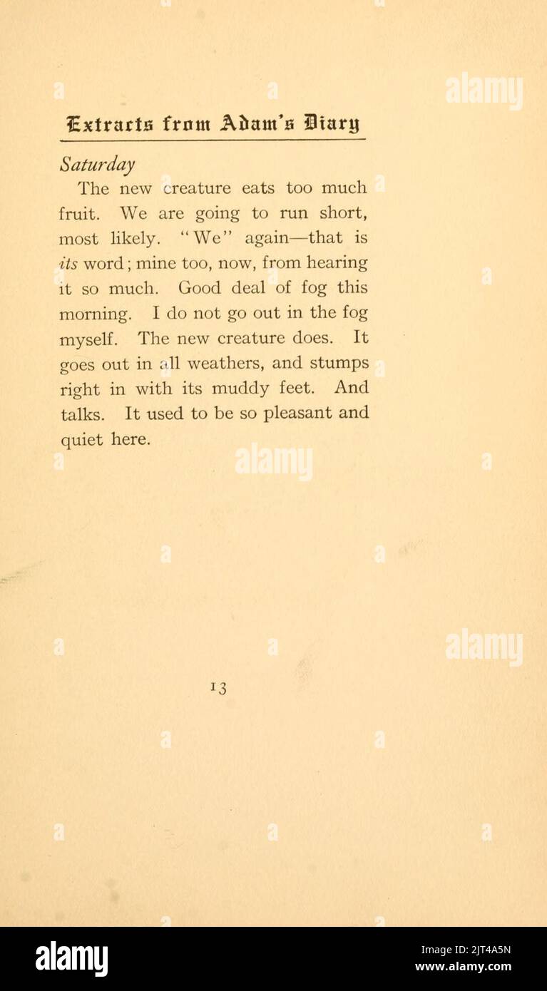 Twain Extracts from Adam's Diary, p. 13 Stock Photo Alamy