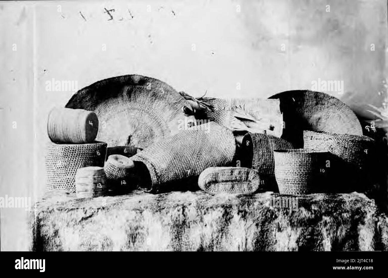 Twined and plaited baskets from northern Pacific coast, circa 1910 (AL