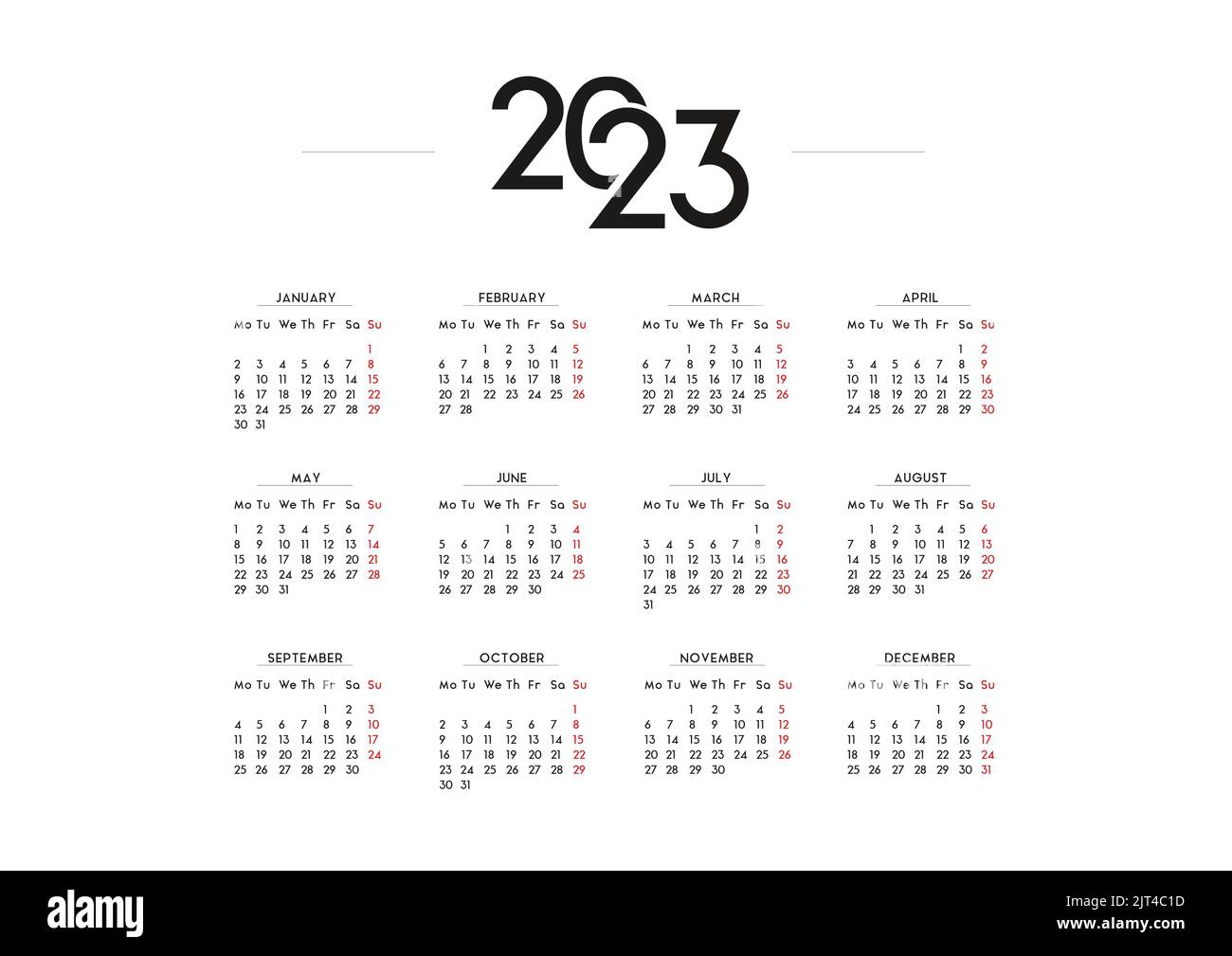 English Minimalist Calendar Of Year 2023 Vector Stock Photo Alamy