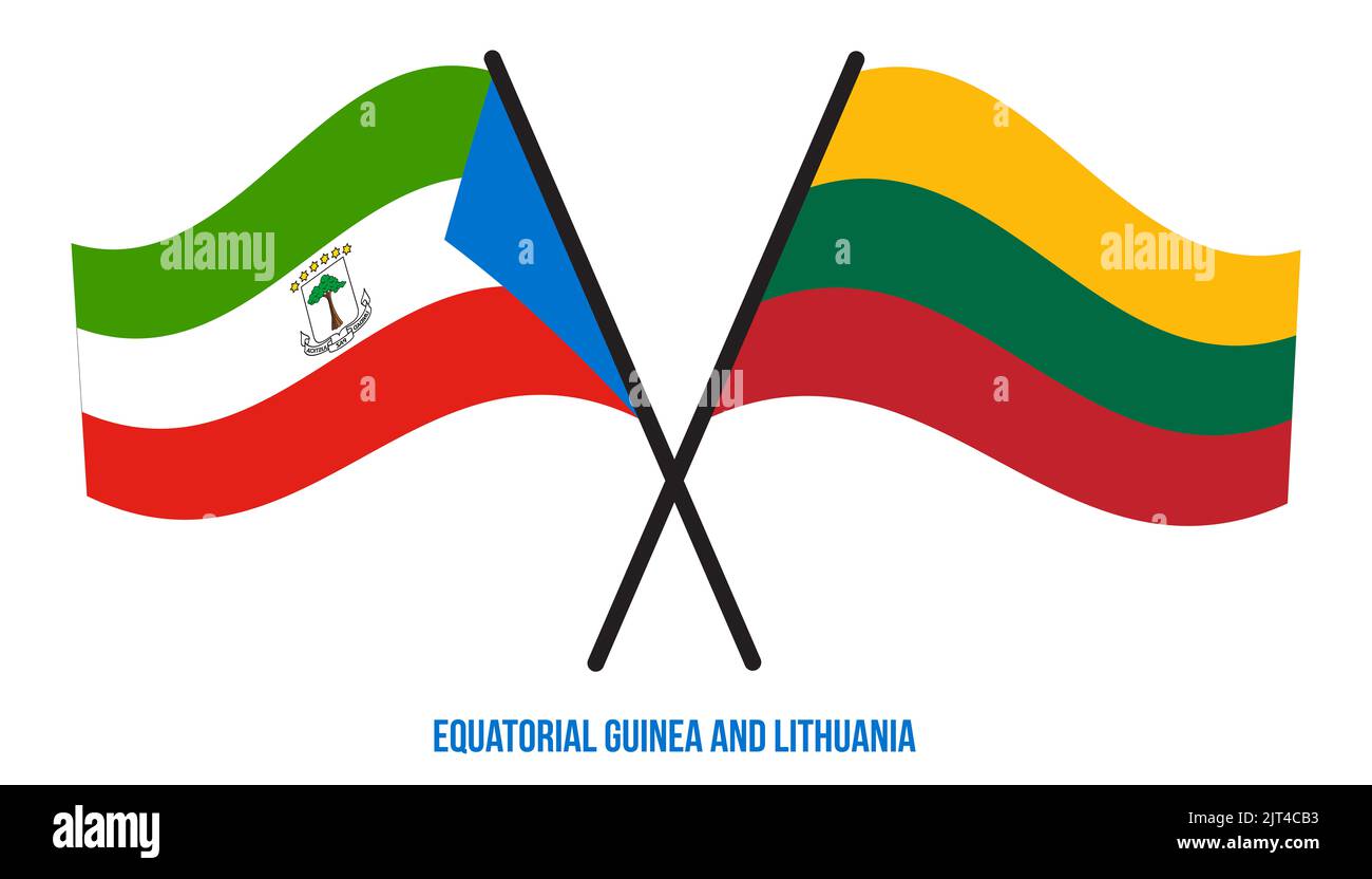Equatorial Guinea and Lithuania Flags Crossed And Waving Flat Style. Official Proportion. Stock Photo