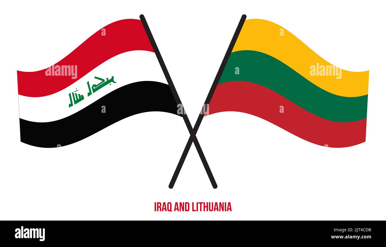 Iraq and Lithuania Flags Crossed And Waving Flat Style. Official Proportion. Correct Colors. Stock Photo