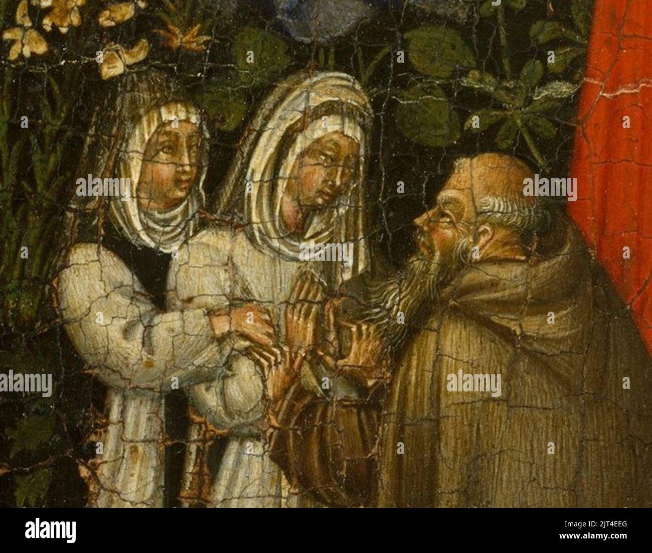Two nuns and father confessor in the Paradise. Stock Photo