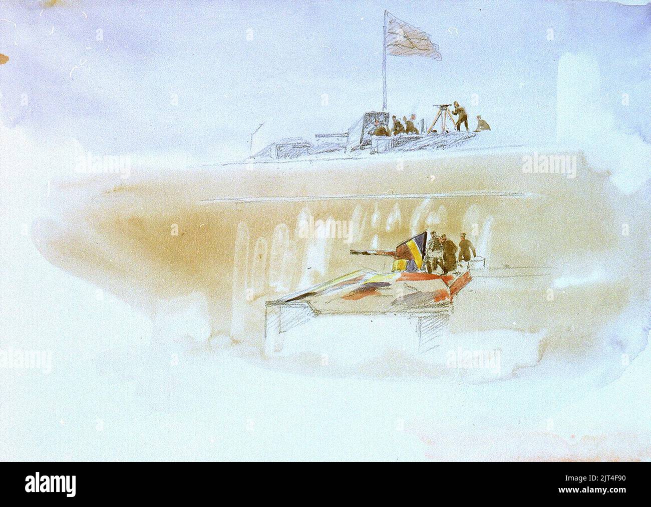 Two sketches of soldiers setting up a gun Stock Photo - Alamy