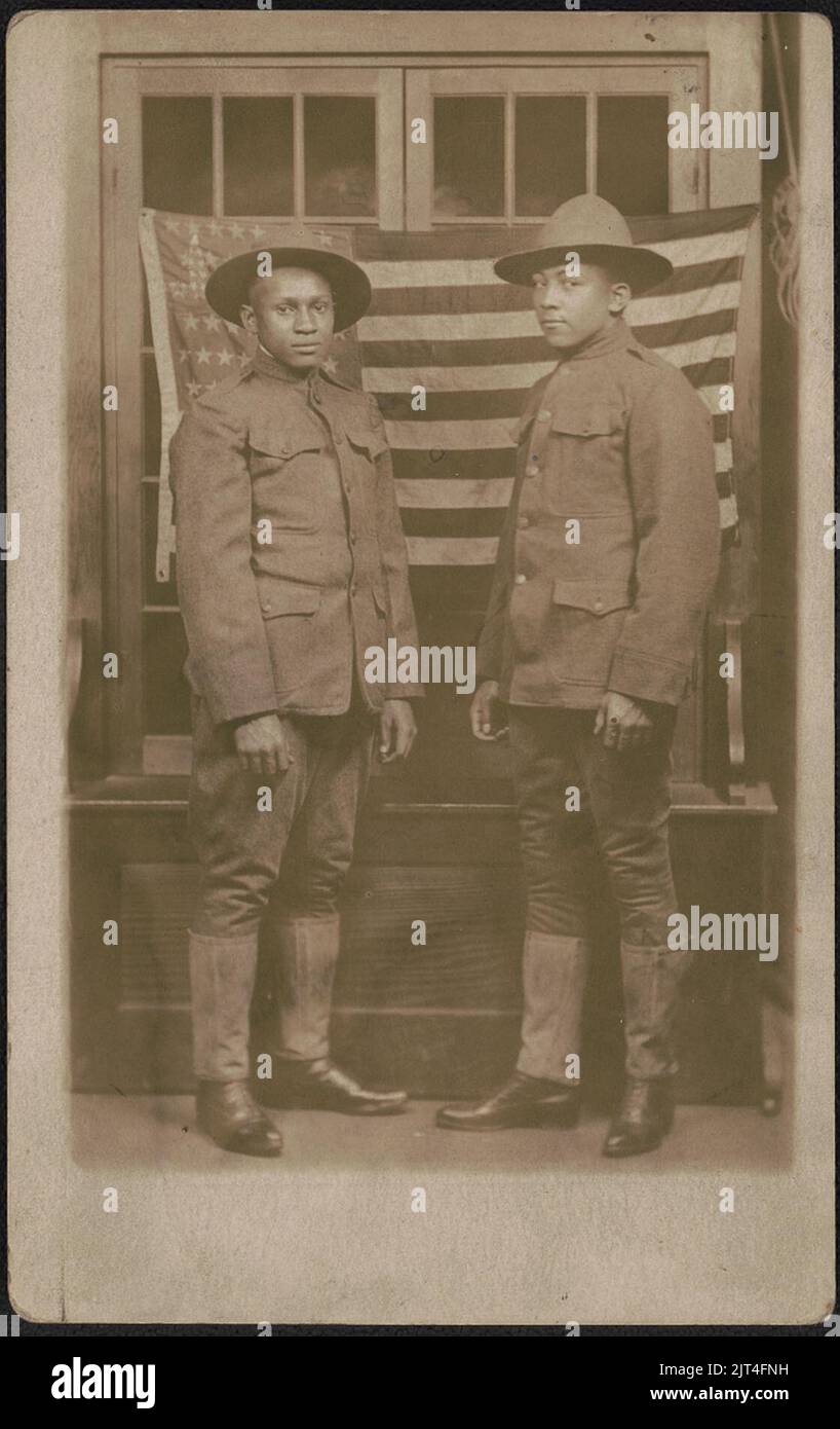 Two unidentified African American soldiers in uniforms and campaign ...