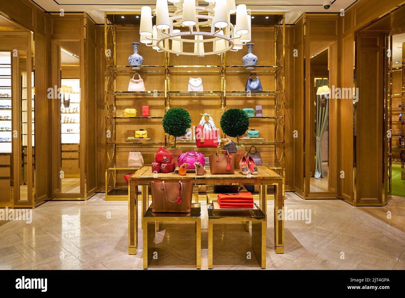 SINGAPORE - JANUARY 20, 2020: interior shot of Tory Burch store the Shoppes at Marina Bay Sands. Tory Burch LLC is an American fashion label. Stock Photo