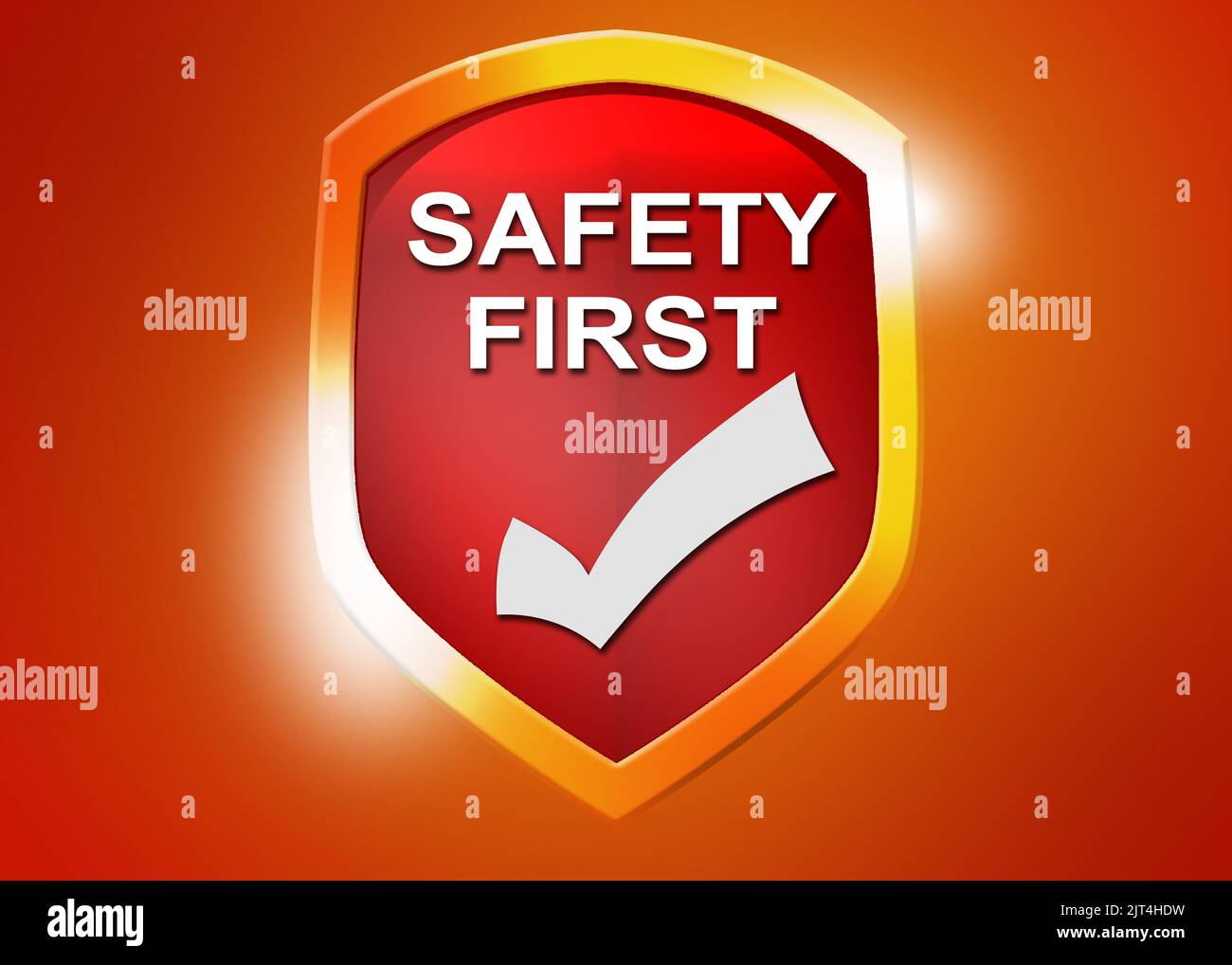 Safety First shield sign with checkmark, 3d rendering Stock Photo Alamy