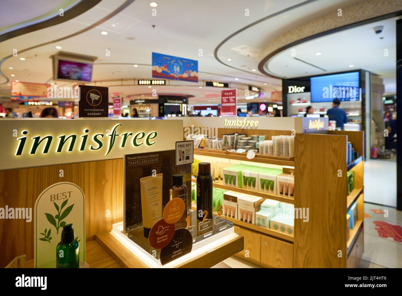 SINGAPORE - CIRCA JANUARY, 2020: Innisfree personal care products on display at store in Changi Airport. Stock Photo