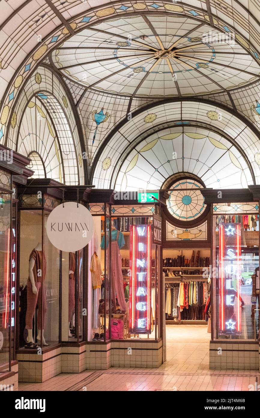 Inside Melbourne's Cathedral Arcade, a historic shopping arcade dating back to 1925. Stock Photo