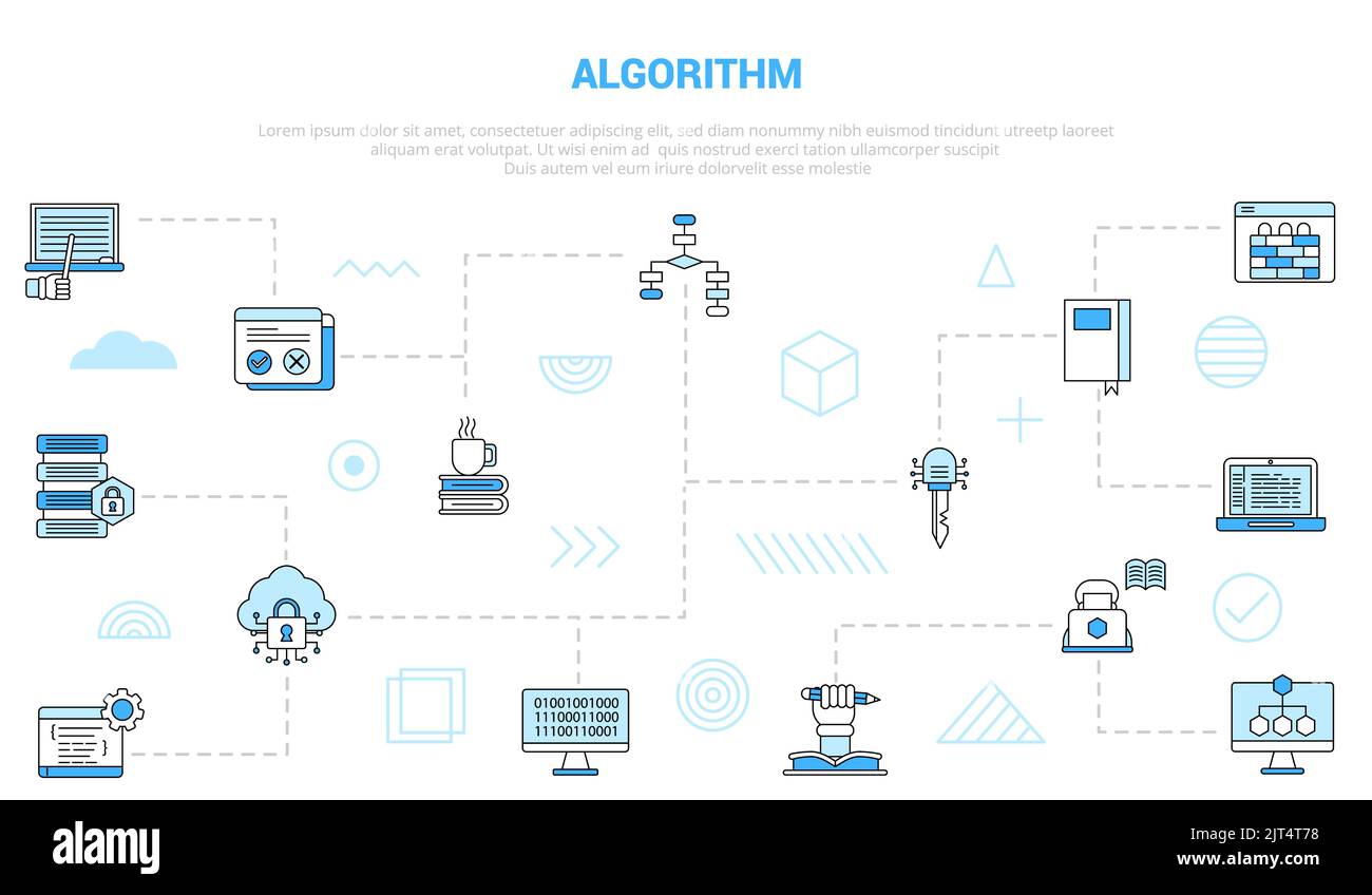 algorithm concept with icon set template banner with modern blue color style vector illustration Stock Photo