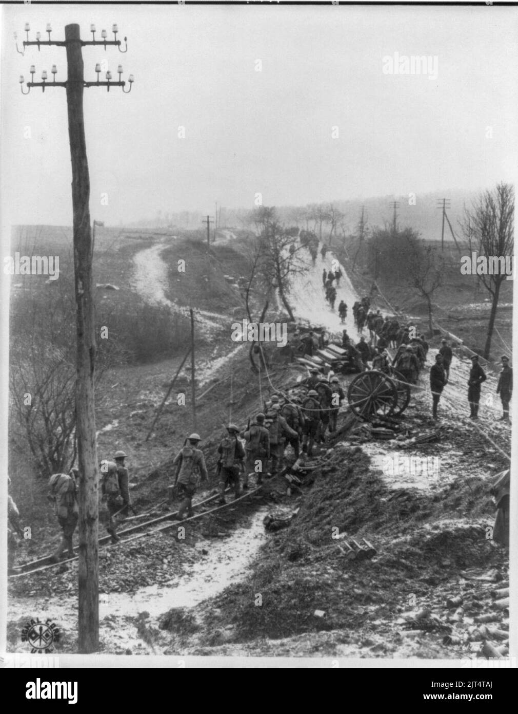 U.S. Army in France- Line of soldiers on muddy road Stock Photo - Alamy