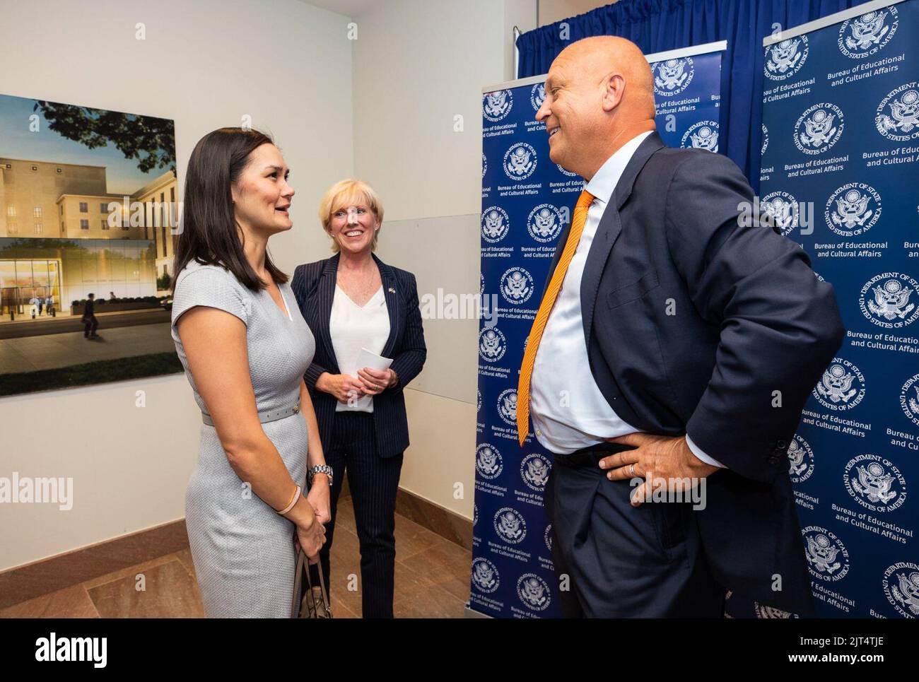 U.S. Assistant Secretary of State Michelle Giuda with baseball Hall of Famer Cal Ripken Jr. after a U.S. State Dept. Global Sports Diplomacy forum. Stock Photo