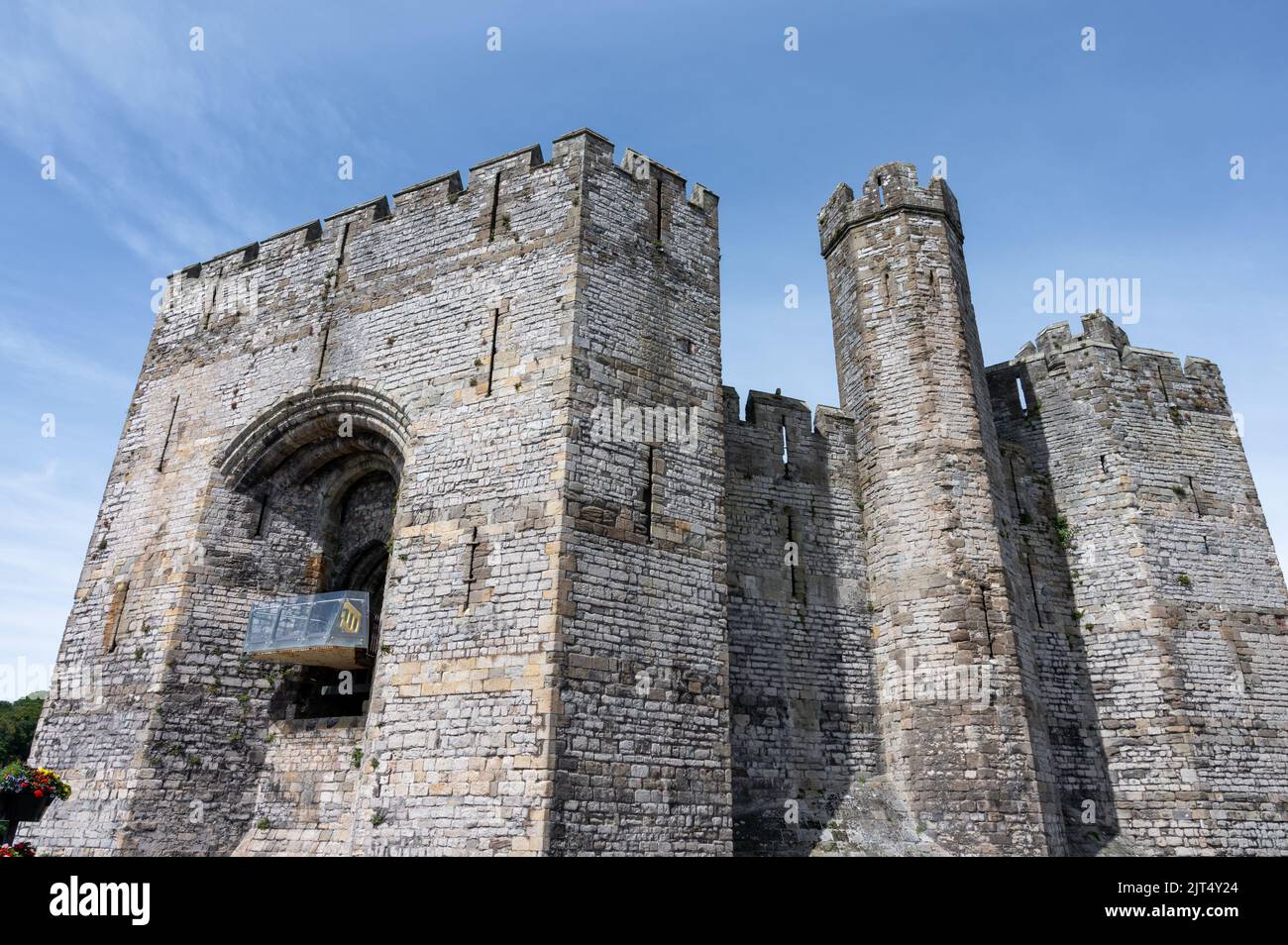 Caernarfon, UK- July 11, 2022: Queens Gate at the medieval Castle of Caernarfon in North Wales Stock Photo