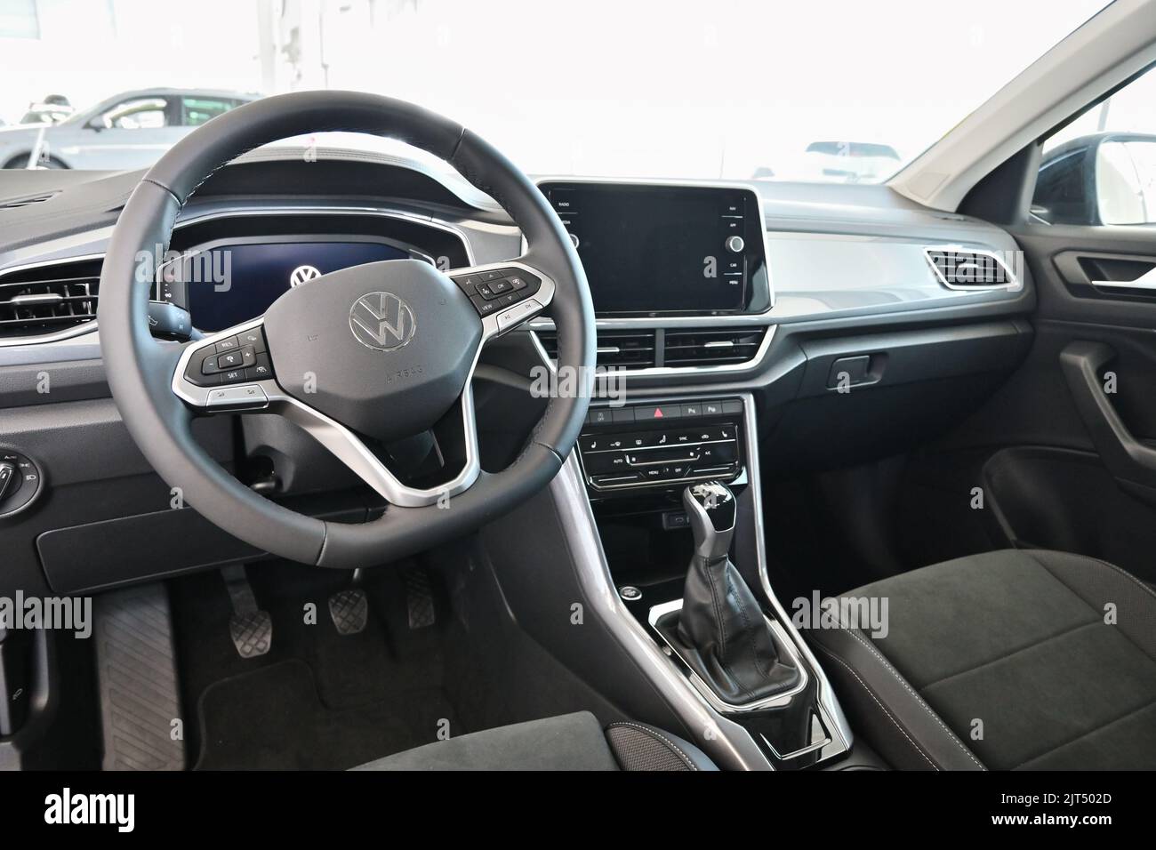 Gdansk, Poland - August 27, 2022: Interior of new model of Volkswagen T-Roc presented in the car showroom of Gdansk Stock Photo
