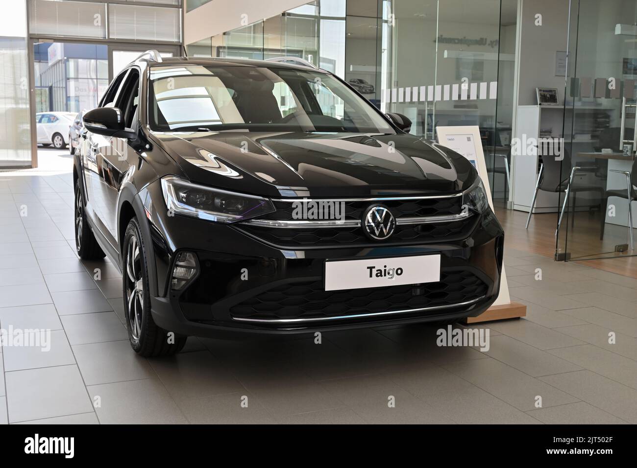 Gdansk, Poland - August 27, 2022: New model of Volkswagen Taigo presented in the car showroom of Gdansk Stock Photo
