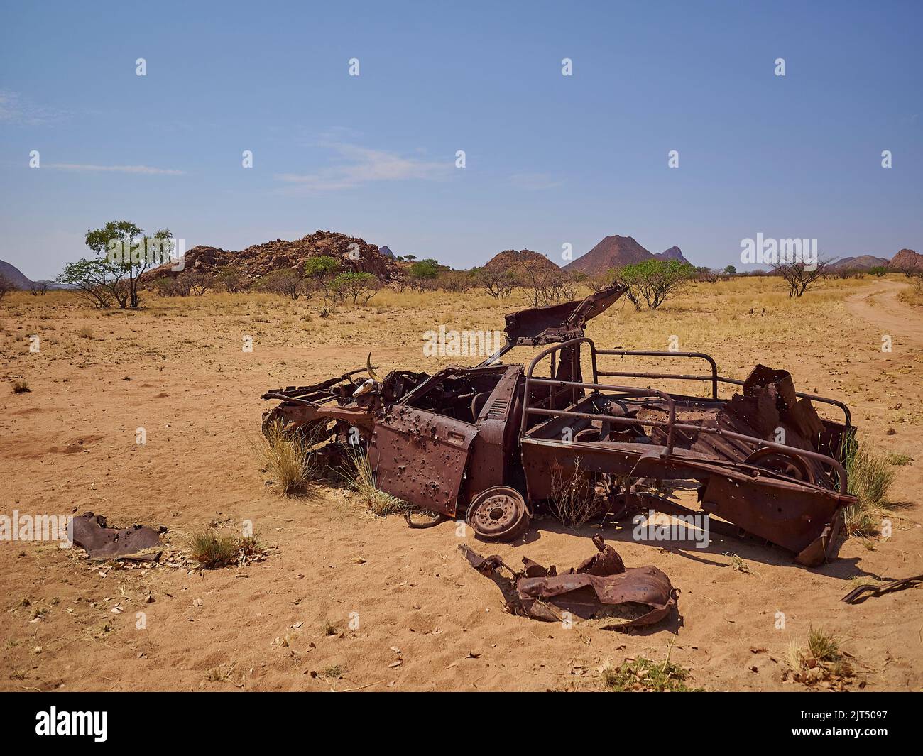 old car wreck standing in the desert of Kaokoland Namibia in ...