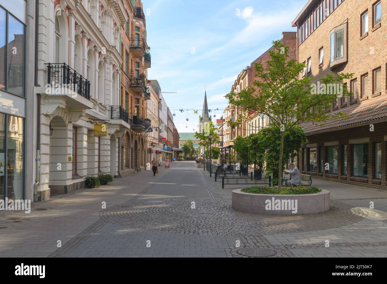 Halmstad, Sweden - August 21, 2022: Kopmansgatan street in Swedish city of Halmstad. This is the famous street in central part of capital of Halland c Stock Photo