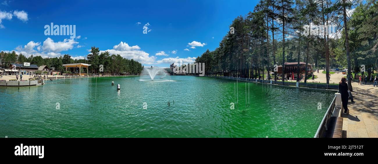 Zlatibor, Serbia - July 11, 2022: Zlatibor lake, famous landmark in popular travel destination tourist resort on sunny summer day Stock Photo