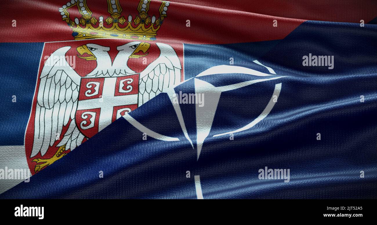 New York, USA - 21 June 2022: Serbia and NATO relationship. Politics and diplomacy news. 3D illustration, Illustrative Editorial. Stock Photo
