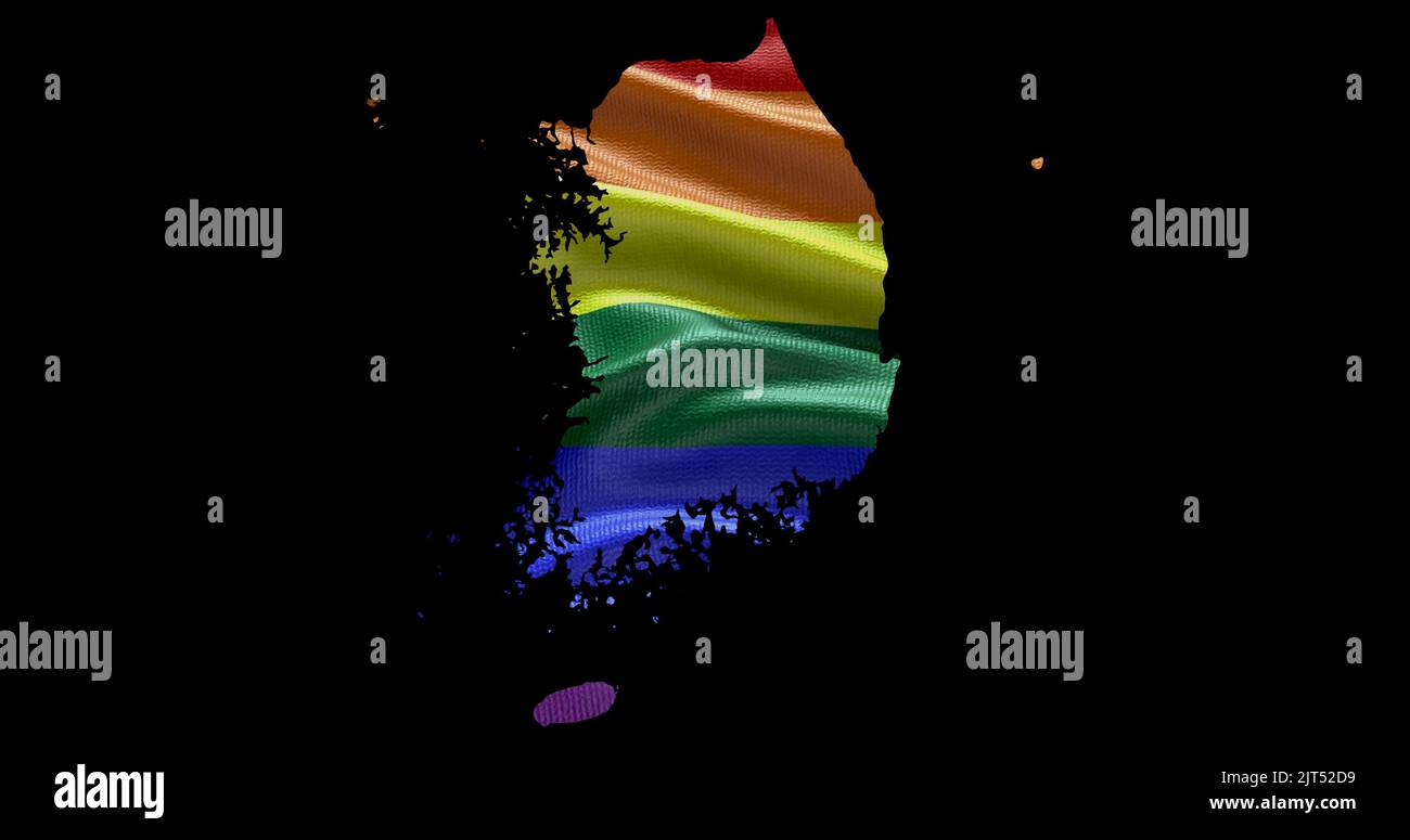 South Korea country territory outline shape with LGBT rainbow flag on ...