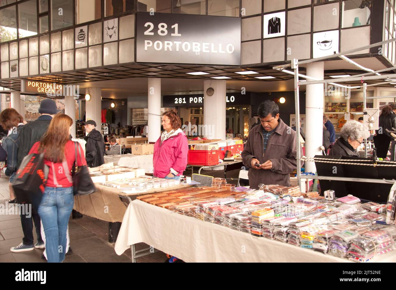 Stalls, Portobello Green Market, London, UK. Portobello Road is famous