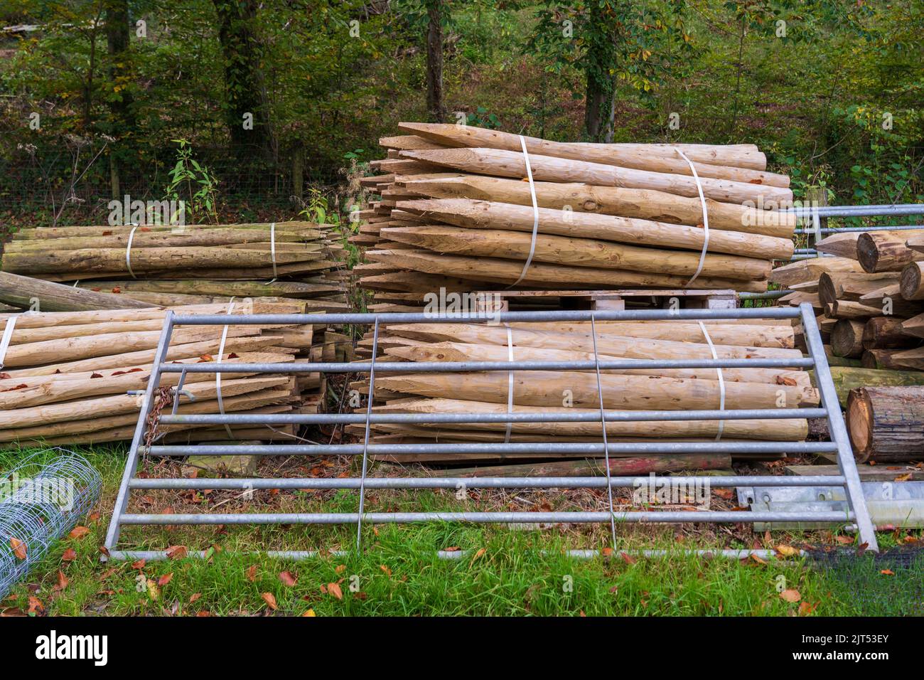 fencing posts and glavanised five bar gate  fencing contractor Stock Photo