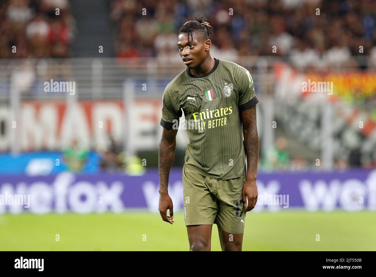 August 27, 2022, Milan, Italy: Italy, Milan, aug 27 2022: Rafael Leao (ac Milan striker) waiting for a goalkeeper-kick in the first half during soccer game AC MILAN vs BOLOGNA, Serie A 2022-2023 day3 San Siro stadium (Credit Image: © Fabrizio Andrea Bertani/Pacific Press via ZUMA Press Wire) Stock Photo