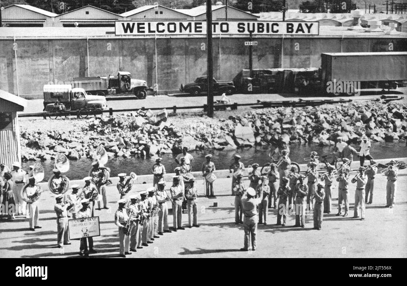 U.S. Navy band playing at Naval Base Subic Bay, circa in 1957 Stock