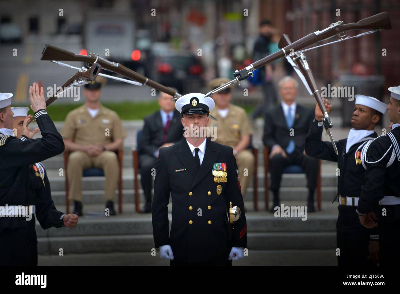 U.S. Navy chief petty officers celebrate 120 years of the chief petty officer rank during a ceremony April 1, 2013, at the U.S. Navy Memorial in Washington, D.C.. Stock Photo