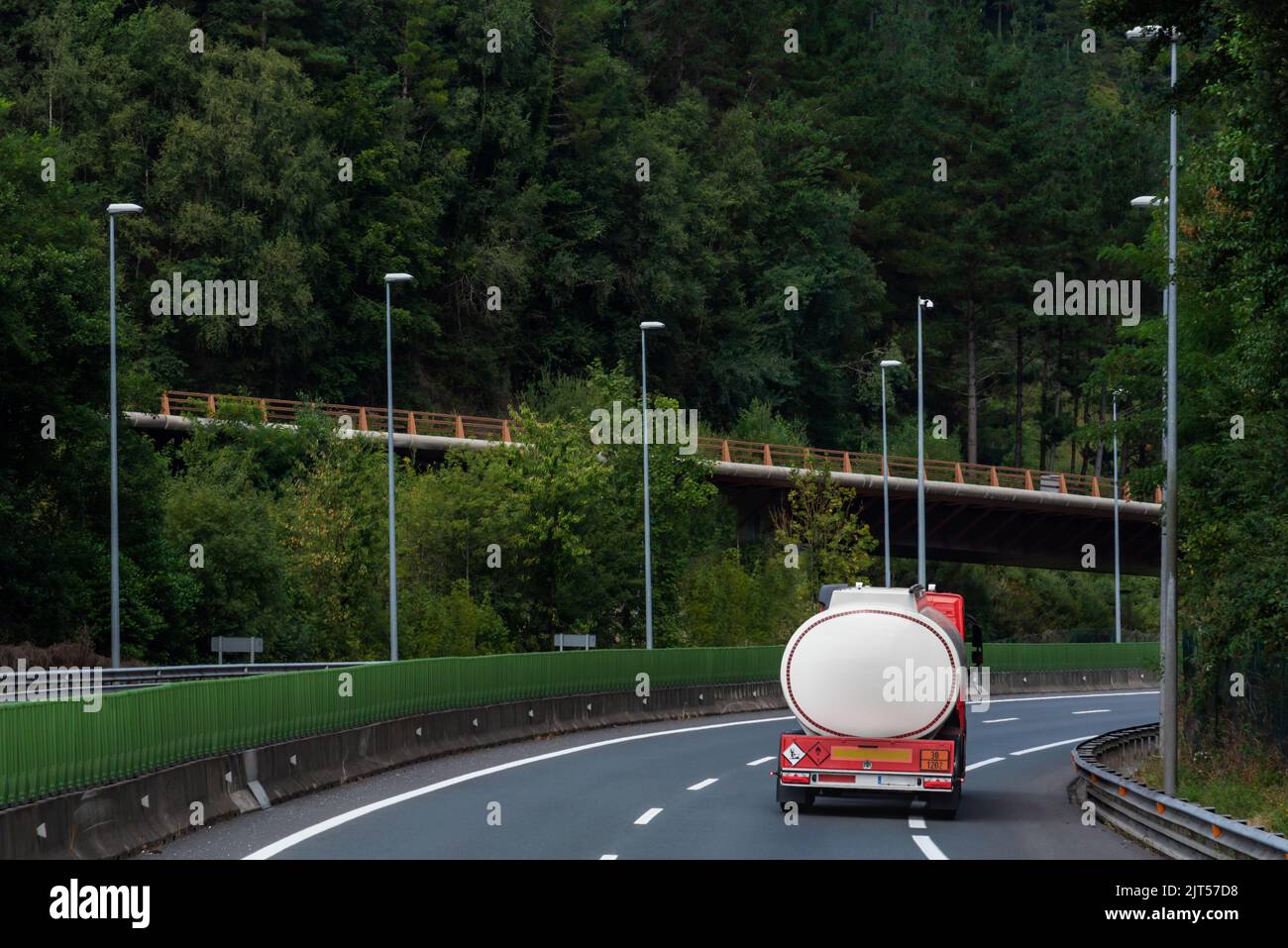 Fuel tanker truck driving along a highway Stock Photo Alamy