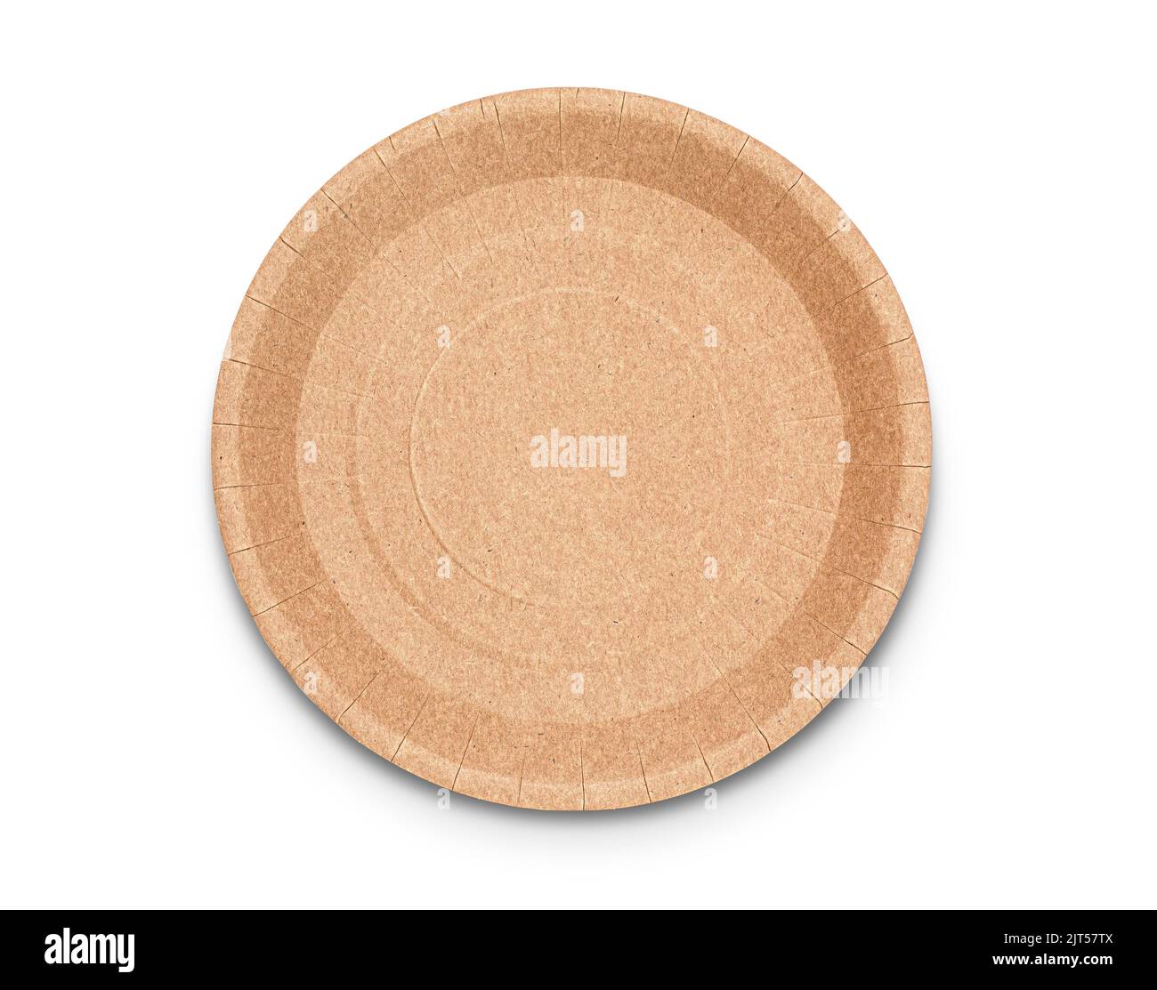cardboard disposable plate top view, isolated on white with clipping path Stock Photo