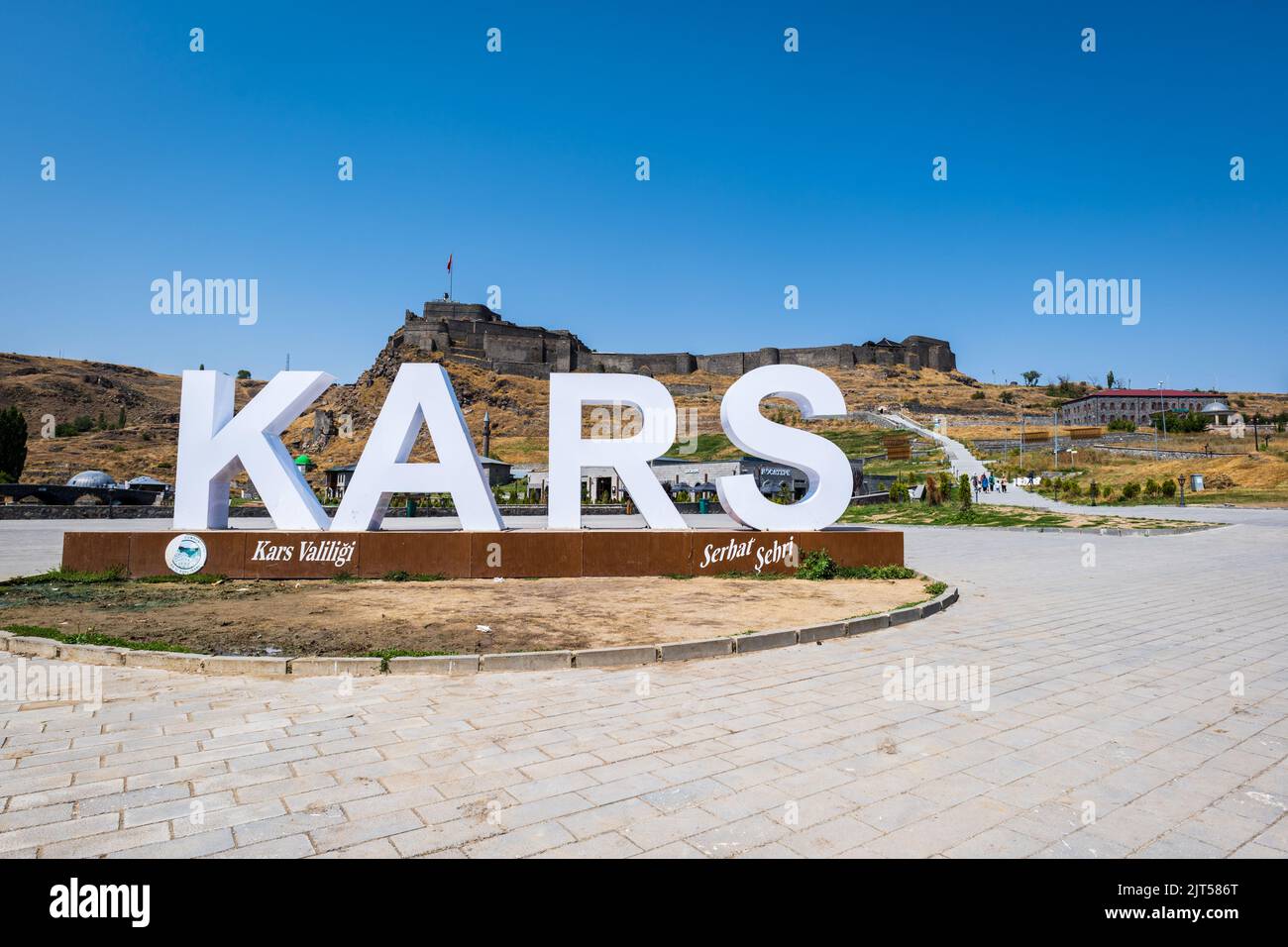 Kars, Turkey - August 2022: Kars Castle and monument for tourists in the center of Kars, Turkey. Stock Photo