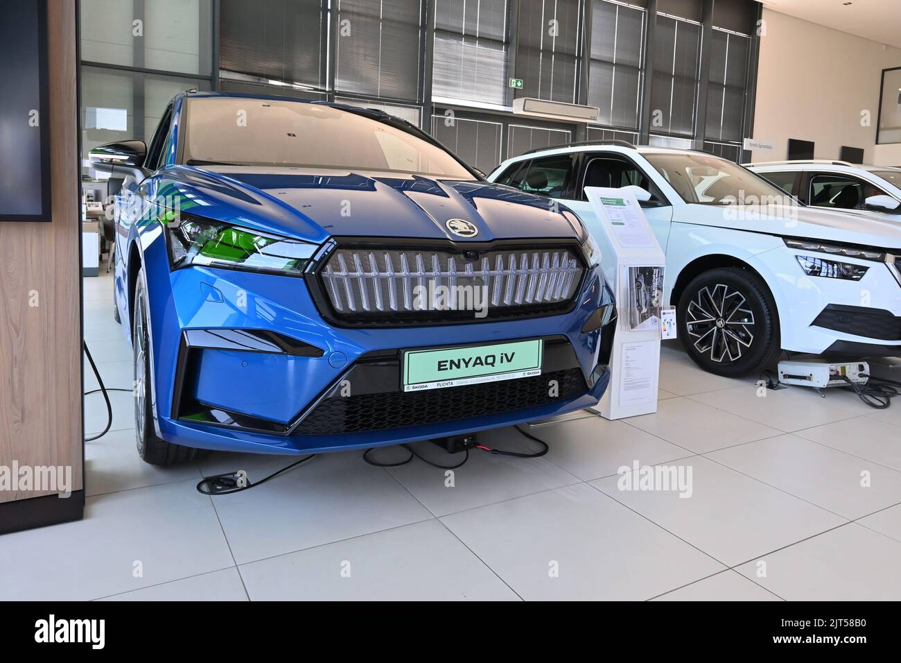 Gdansk, Poland - August 27, 2022: New model of Skoda Enyaq IV electric SUV presented in the car showroom of Gdansk Stock Photo