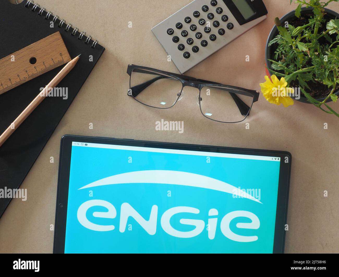 In this photo illustration, Engie SA logo seen displayed on a tablet Stock Photo